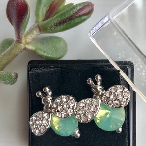 Elegant Silver and Green Bee Earrings